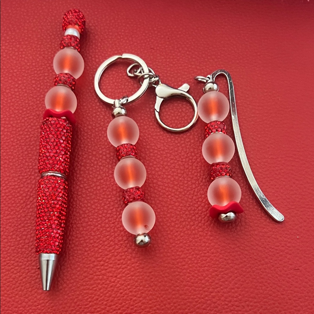 Red Beaded Pen and Accessory Set - Women Accessories